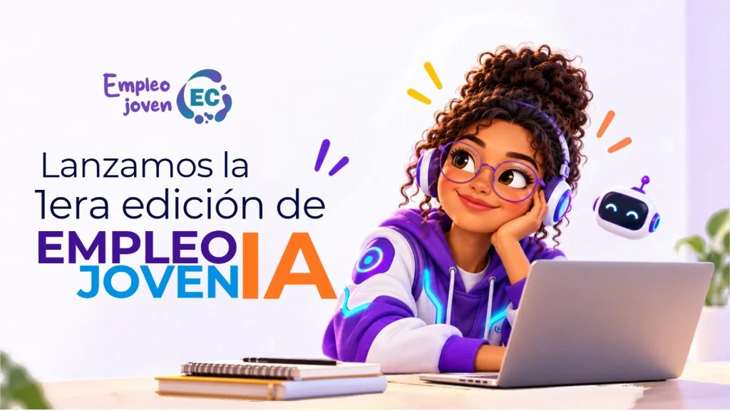 Lanzamos la primera edición de EMPLEO JOVEN IA, con MIRI frente a su laptop